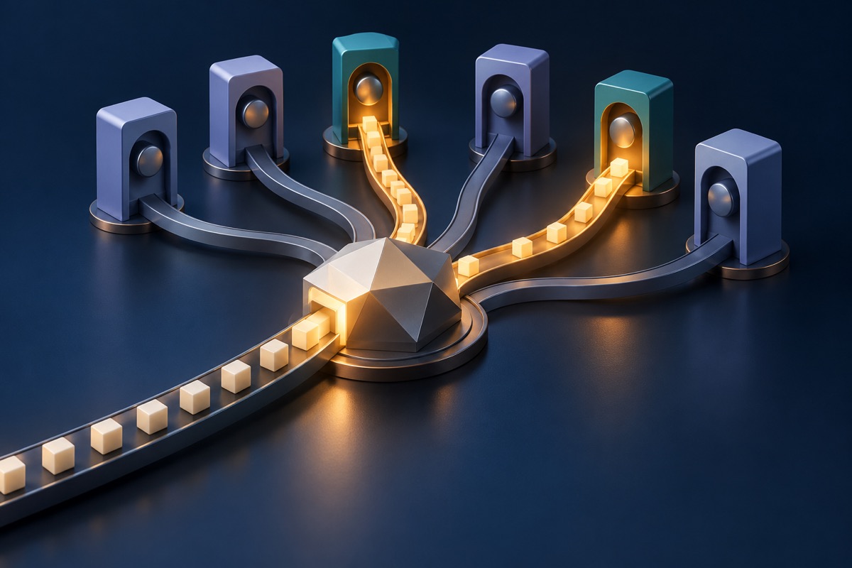 Conceptual illustration of a central router connected to a selection of model expert modules.
